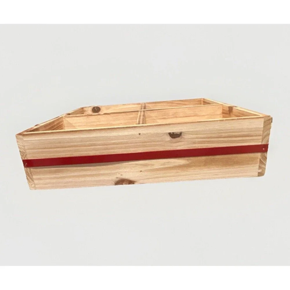 Ashland Tabletop Present Cubby Wood Storage Bin w/ 4 Compartments & Red Bow